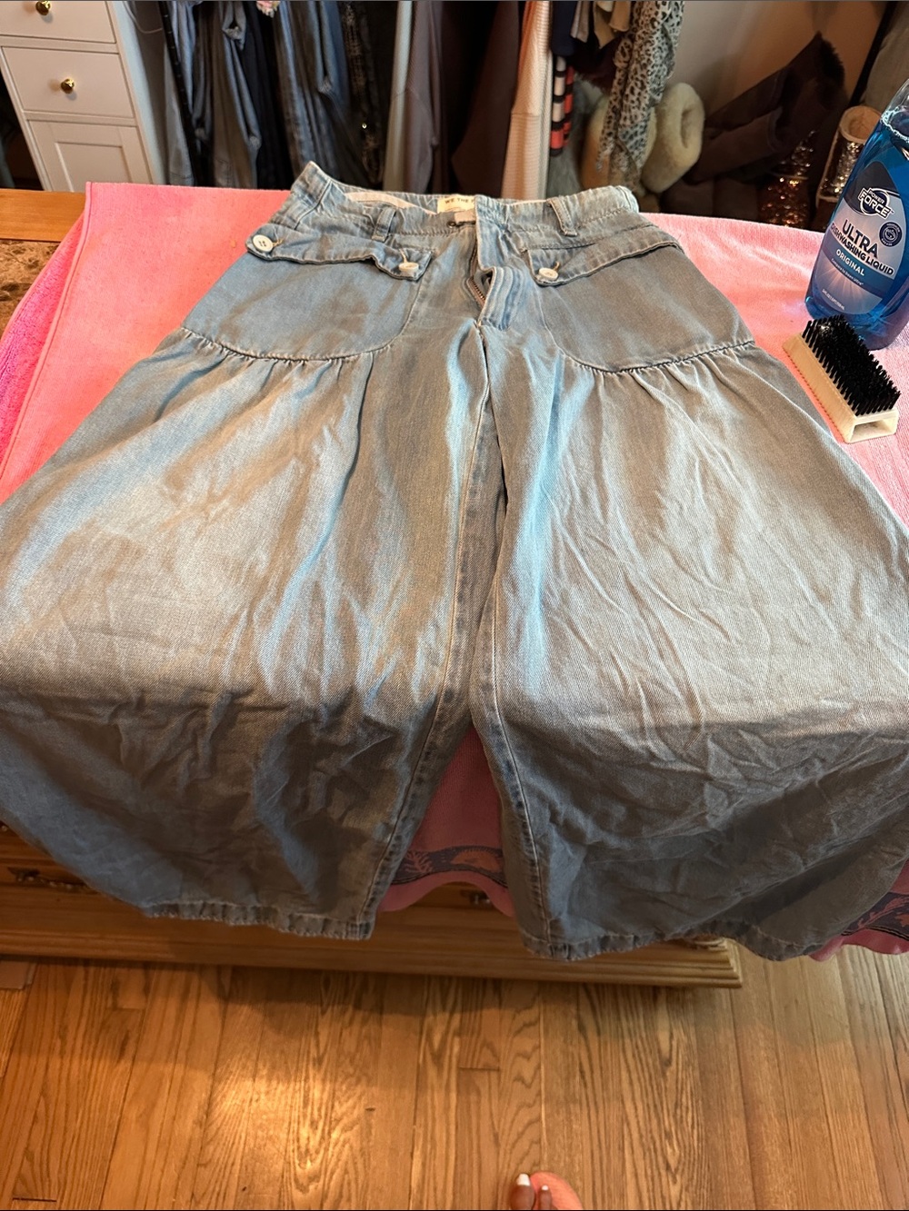 We The Free Light Blue Wide-Leg Denim Bermudas